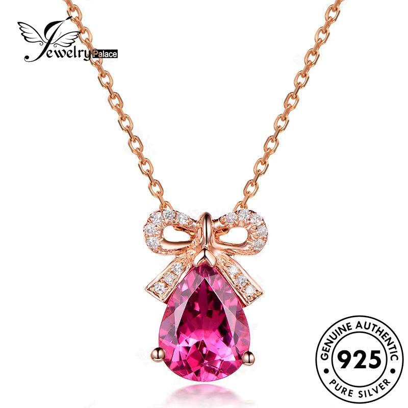 Jewelrypalace Pink Fashion925 Kalung Perak Asli Wanita Butterfly Diamond Gold Kristal N648