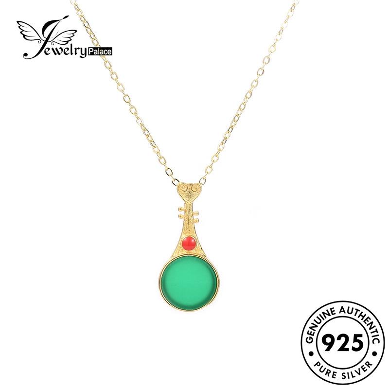 Jewelrypalace Giok Wanita925 Retro Perak Gold Bulat Kalung Asli N663