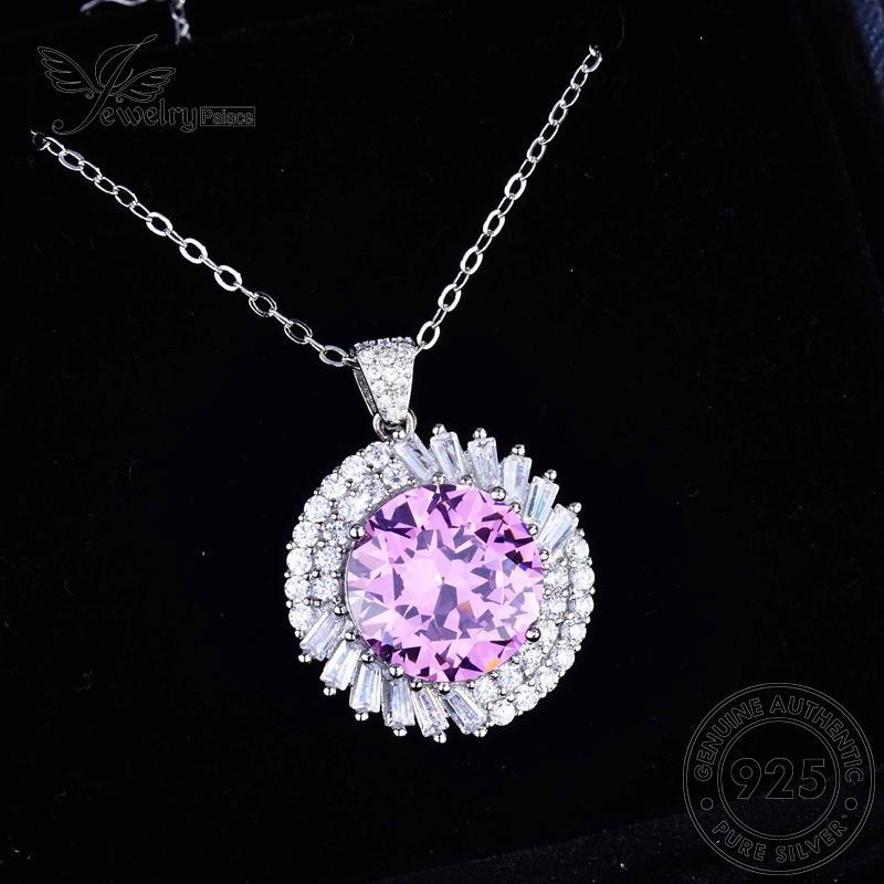 Jewelrypalace Berlian Bulat Asli Silver Pink Kalung Wanita Kristal925 Fashion N941