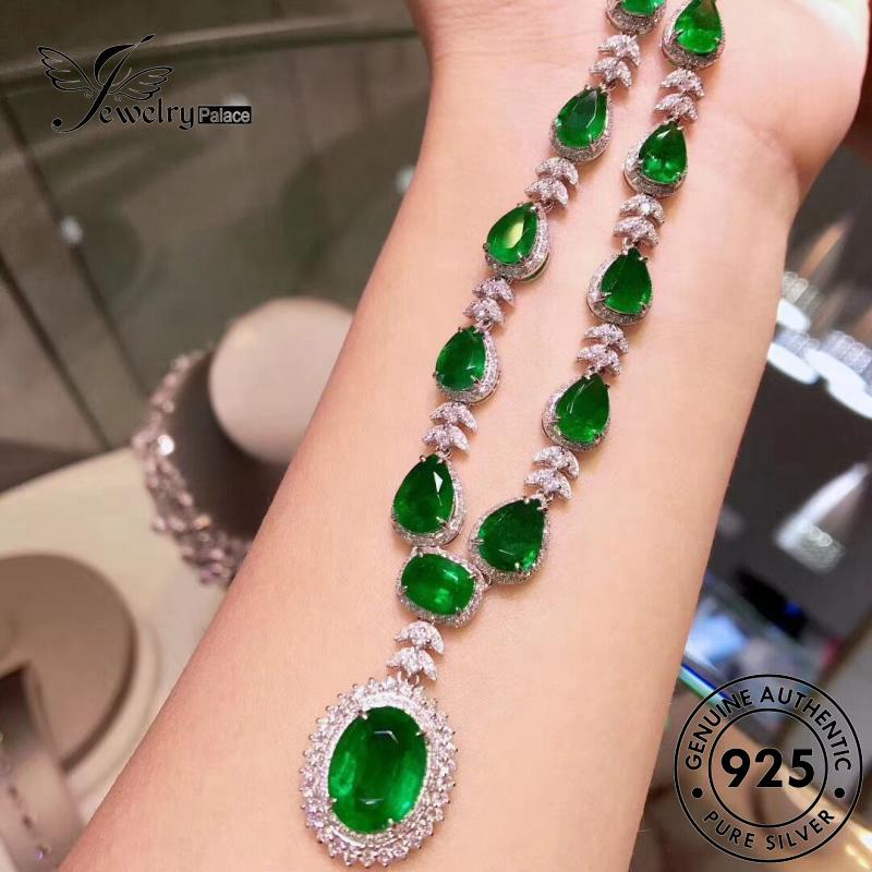 Jewelrypalace Emerald Berlian Wanita Bulat925 Kalung Mewah Perak Asli N1011