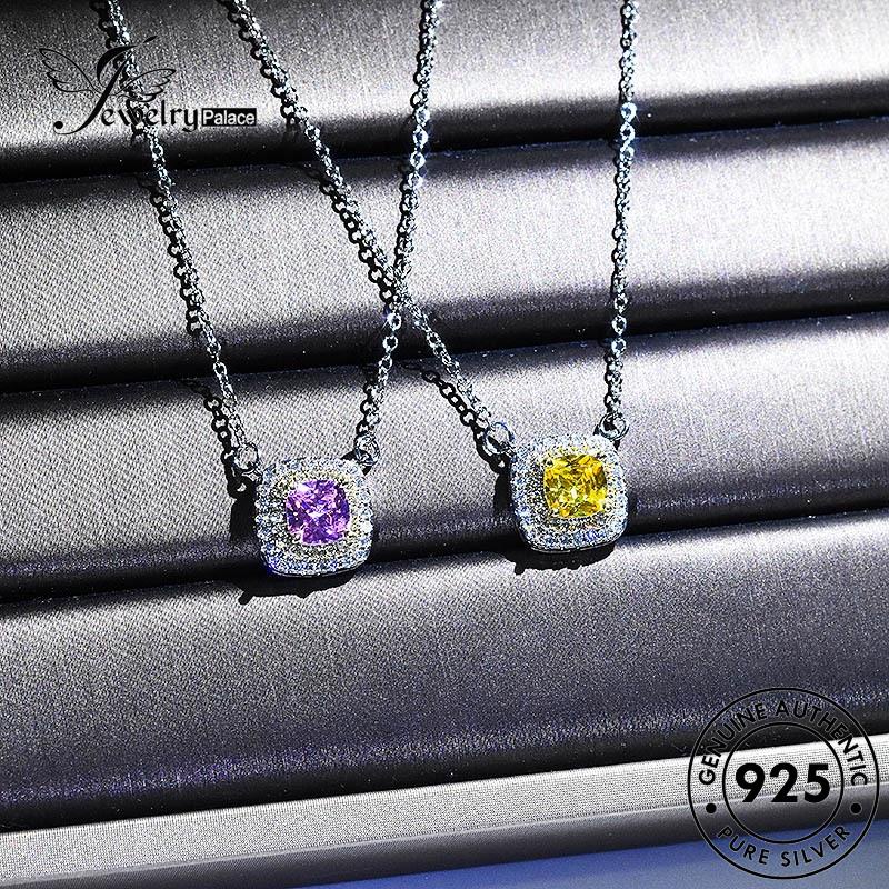 Tempat Perhiasan Wanita925 Kalung Amethyst Silver Berlian Asli Square Fashion N1092