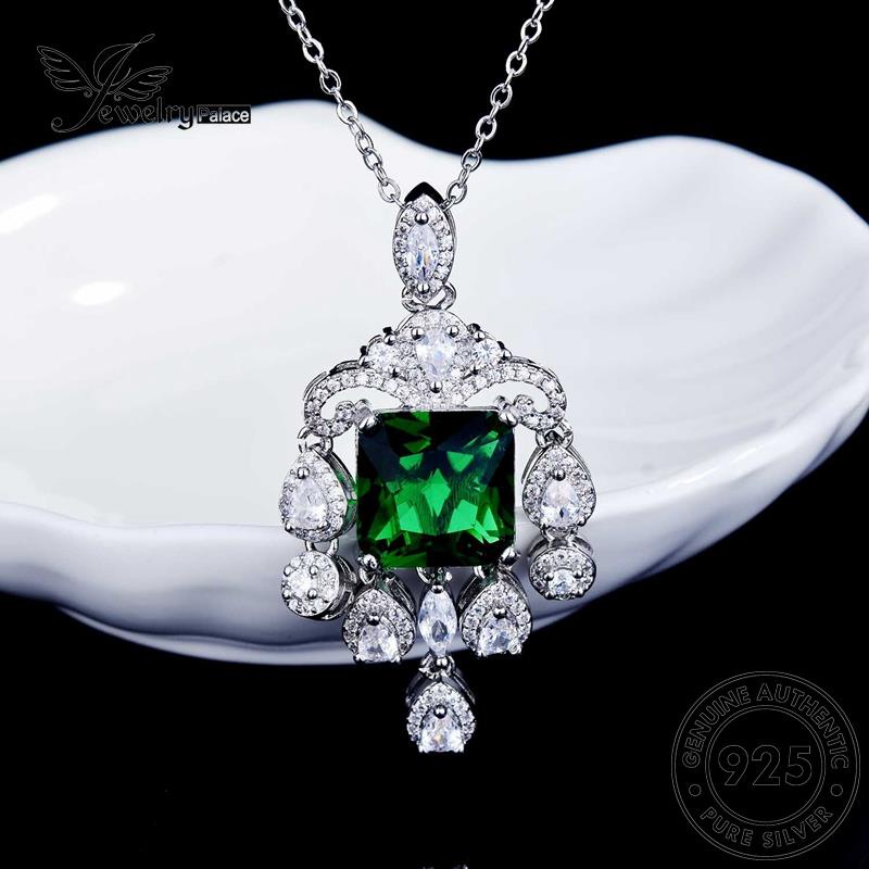 Jewelrypalace Asli Wanita925 Kalung Kristal Kreatif Perak Emerald N1189