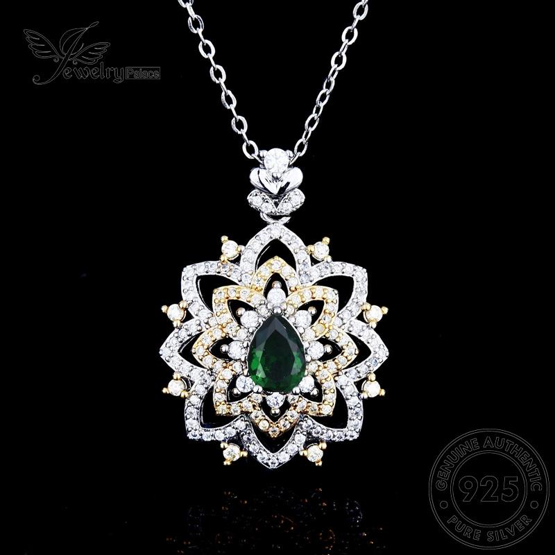 Jewelrypalace925 Kalung Emerald Hollow Asli Motif Perak Wanita N1195