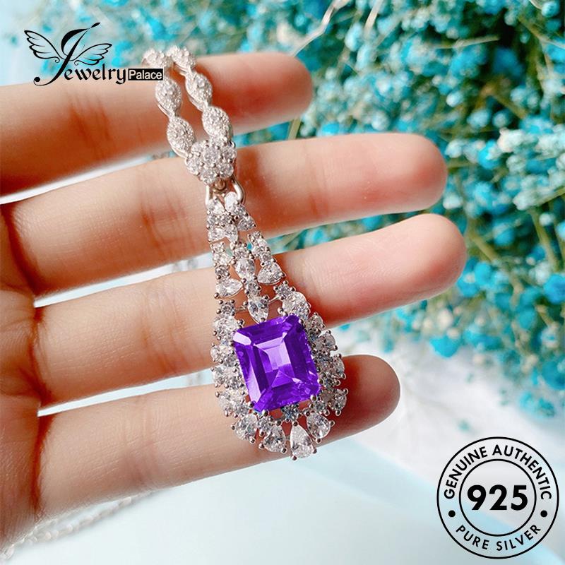 Jewelrypalace Original Kalung Wanita Persegi Halus925 Berlian Silver Amethyst N1254