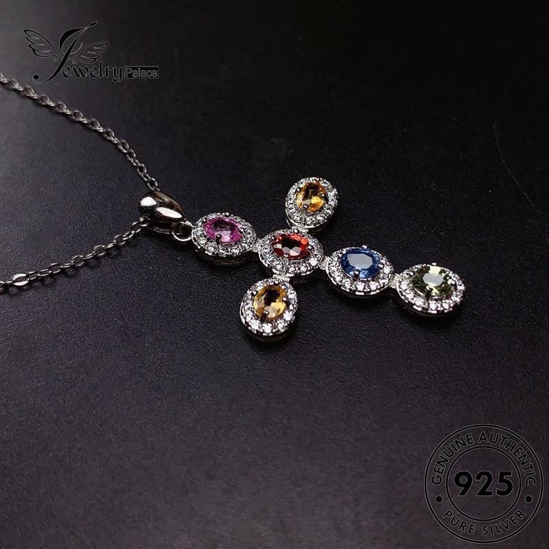 Jewelrypalace Sapphire Salib Mewah Wanita Kalung Perak Asli925 N1289