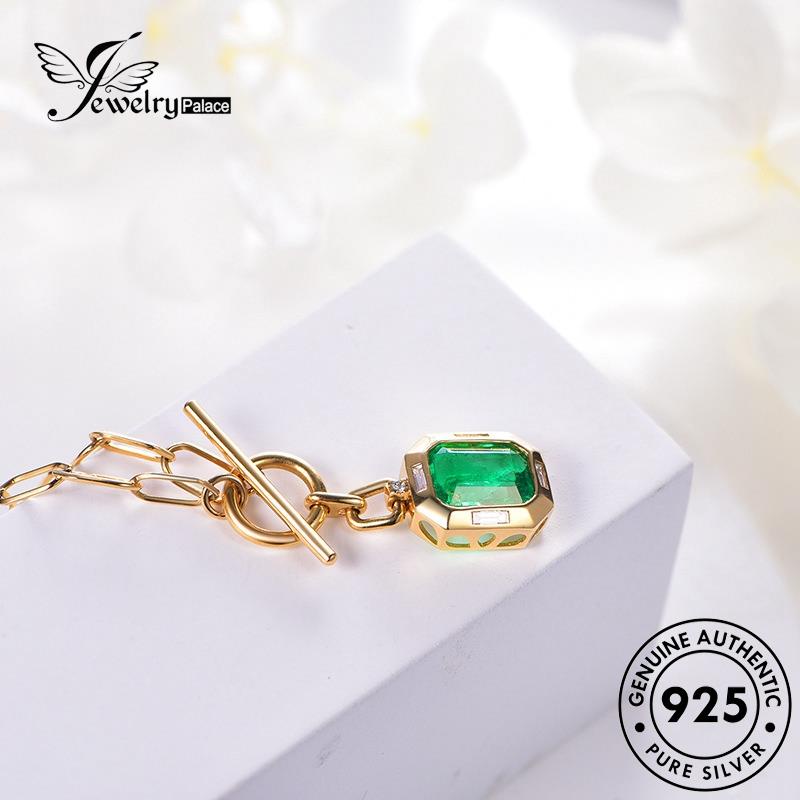 Jewelrypalace Creative Square Silver925 Berlian Wanita Emerald Asli Kalung Emas N1314