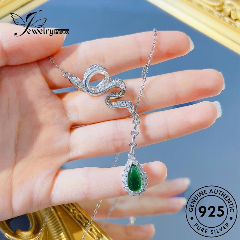 Jewelrypalace Wanita Tetes925 Ringan Emerald Air Perak Asli Kalung Mewah N1323
