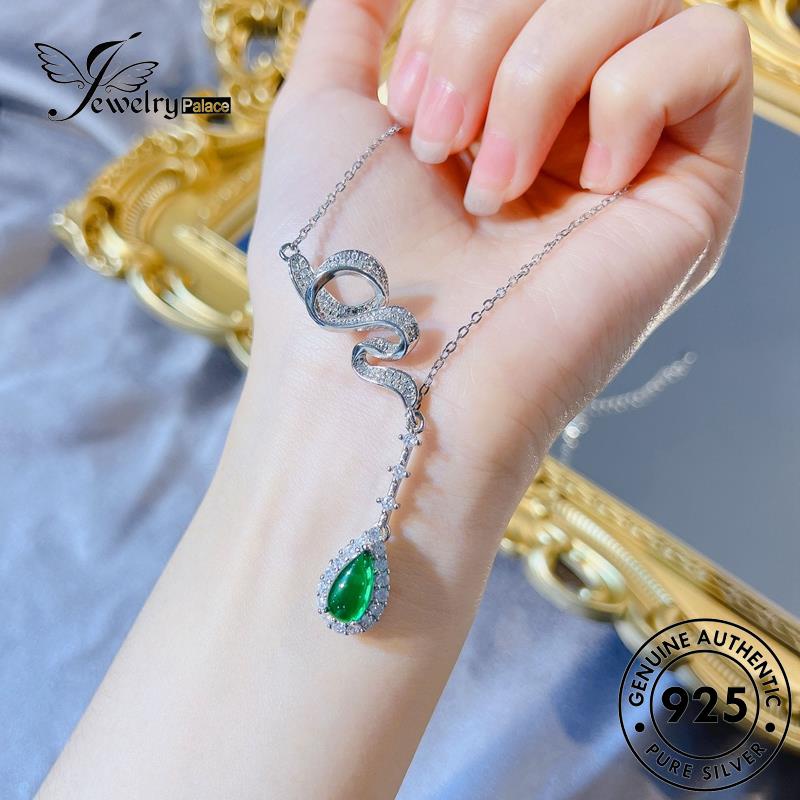 Jewelrypalace Wanita Tetes925 Ringan Emerald Air Perak Asli Kalung Mewah N1323