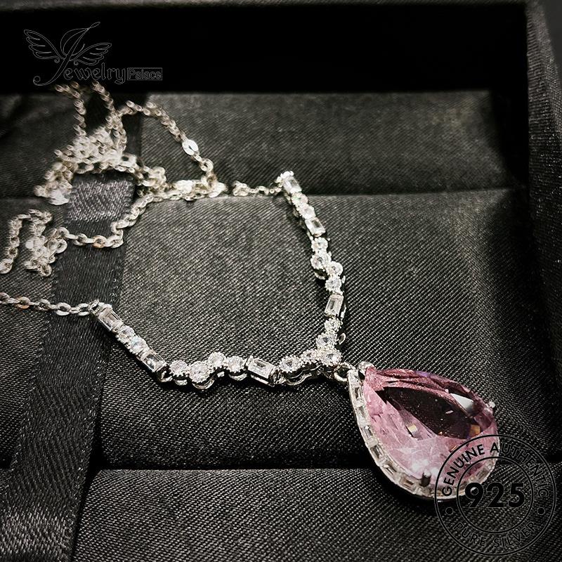 Jewelrypalace Berlian Kristal Tetes Perak Asli Mewah Pink925 Kalung Wanita N1329