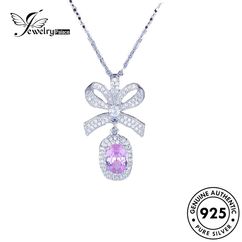 Jewelrypalace Wanita Kalung Perak Kreatif Asli Busur Kristal925 Berlian Pink N1545