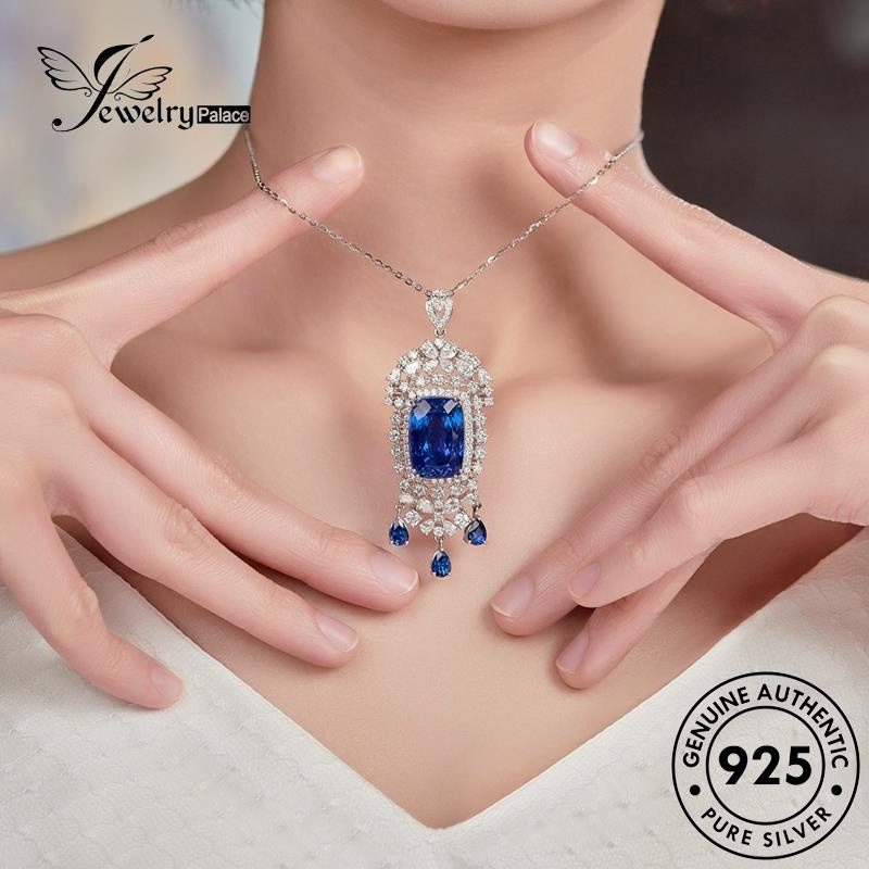 Jewelrypalace Kalung Berlian Hiasan Kotak Asli925 Perak Safir Wanita N1580