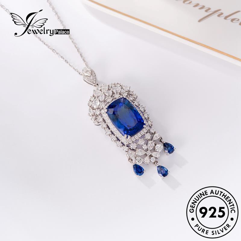 Jewelrypalace Kalung Berlian Hiasan Kotak Asli925 Perak Safir Wanita N1580