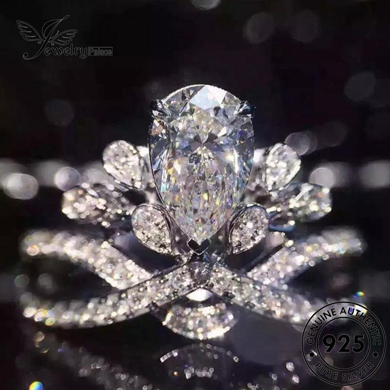 JEWELRYPALACE Silver Shape 925 Wanita Nikah Asli Pear Silver Diamond Kawin Original Perak Sterling Murni Cincin korea Fashionable Moissanite Aksesori Perhiasan R20