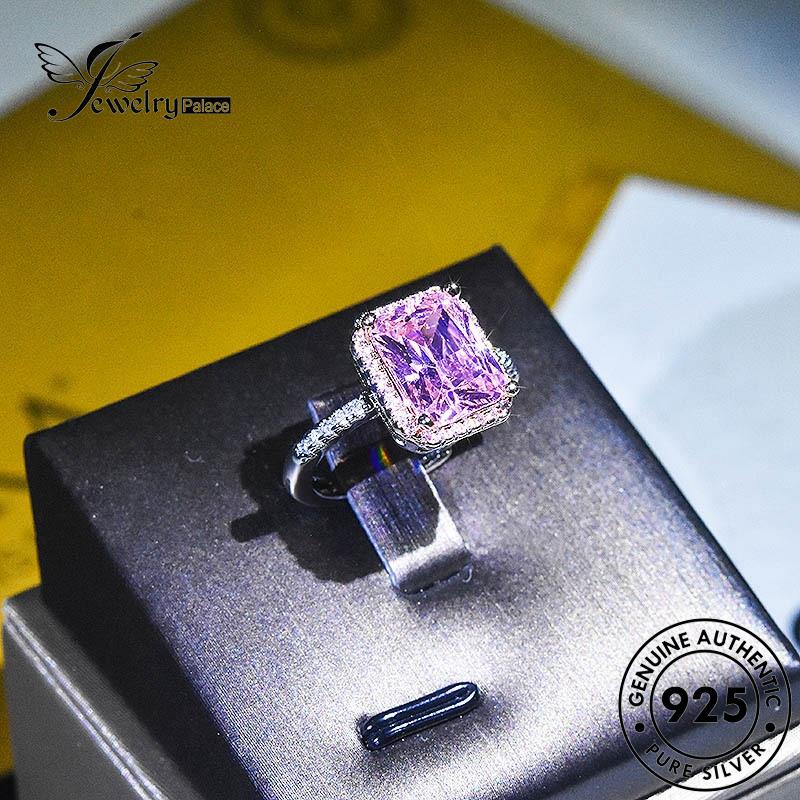 JEWELRYPALACE Original Perak Nikah korea Retro Wanita Silver Crystal Cincin Diamond Silver 925 Square Aksesori Asli Sterling Perhiasan Kawin Pink Murni R30