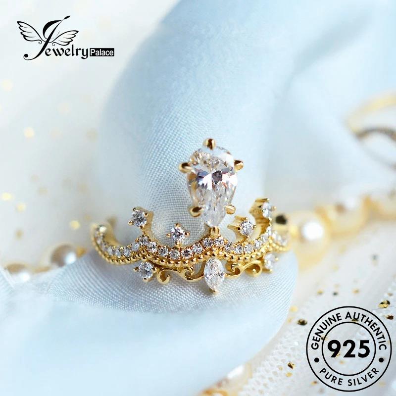 JEWELRYPALACE Moissanite Drop Asli Wanita Gold 925 korea Silver Murni Diamond Silver Sterling Original Fashion Kawin Perak Shape Cincin Aksesori Perhiasan Nikah R37