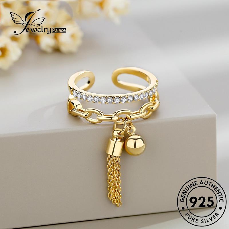 JEWELRYPALACE Wanita Perak Perhiasan korea Ball Original Silver Diamond Gold Hanging Silver Kawin Cincin Aksesori Asli Sterling Retro Fringe 925 Yarn Moissanite Murni Nikah R79