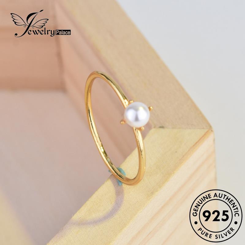 JEWELRYPALACE korea Murni Kawin Gold Wanita 925 Sterling Retro Asli Aksesori Original Cincin Nikah Mini Perhiasan Silver Perak Silver Pearl R128