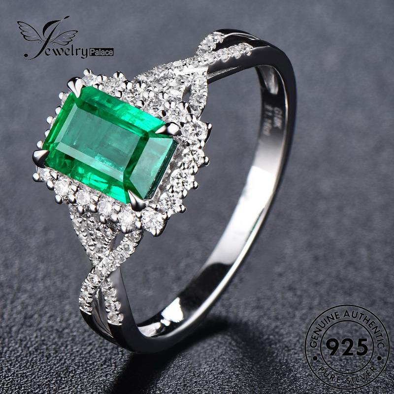 JEWELRYPALACE 925 Emerald Perhiasan korea Perak Square Asli Original Silver Nikah Cincin Kawin Silver Wanita Sterling Aksesori Murni Retro R194