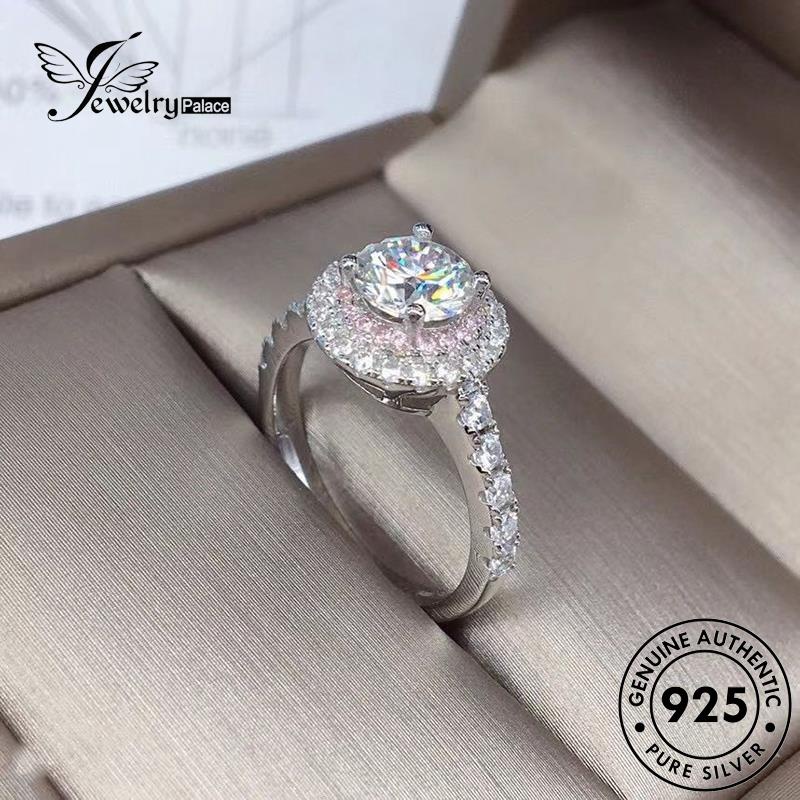 JEWELRYPALACE Moissanite Perhiasan Diamond korea Aksesori Asli Fashion Silver Silver Murni Perak Cincin Round Sterling Wanita Nikah Kawin 925 Original R253