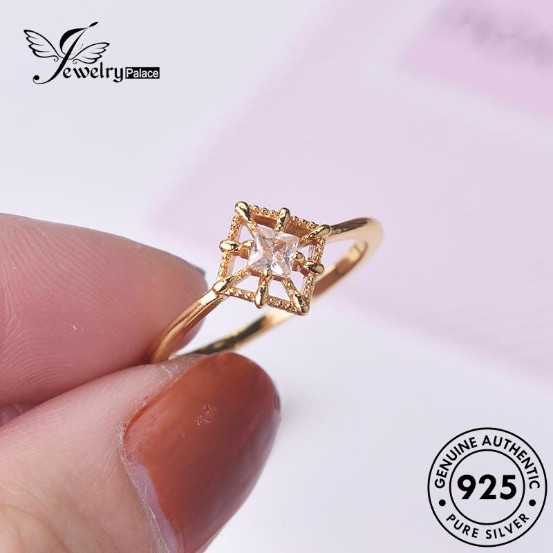 JEWELRYPALACE Sterling Kawin Perak Diamond Wanita Original Asli Square Gold Aksesori Perhiasan Silver Murni Personality Silver Cincin korea 925 Nikah Moissanite R472