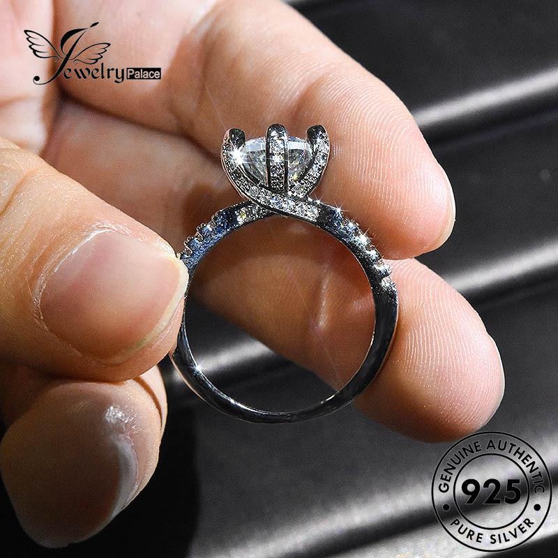 JEWELRYPALACE Silver Six Nikah Murni Wanita Moissanite korea 925 Gold Original Aksesori Claws Kawin Perhiasan Asli Diamond Sterling Cincin Perak Silver Fashion R490