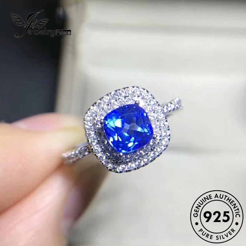 JEWELRYPALACE Murni Perak Perhiasan Original Square Silver Sterling 925 Kawin Silver korea Cincin Fashion Wanita Sapphire Asli Nikah Aksesori R612