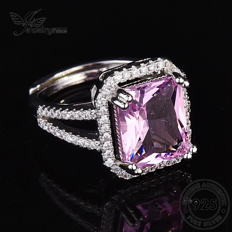 Jewelrypalace Berlian925 Klasik Kristal Wanita Cincin Pink Kotak Perak Asli R805