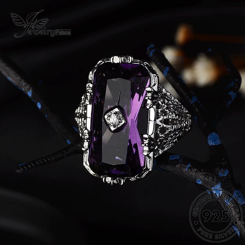 JEWELRYPALACE Square Perhiasan korea Silver Cincin Wanita Original Personality Kawin Asli Nikah Murni Aksesori Amethyst Sterling Silver Perak 925 R882