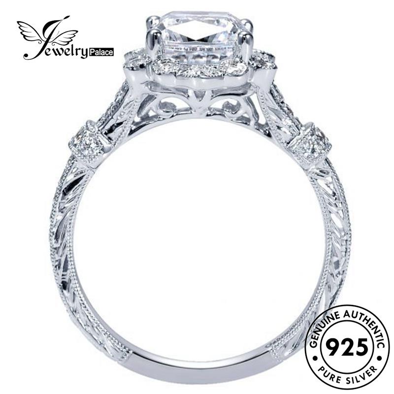 JEWELRYPALACE Cincin Kawin korea 925 Nikah Silver Square Perhiasan Perak Moissanite Aksesori Wanita Murni Original Diamond Asli Sterling Simple Silver R1133