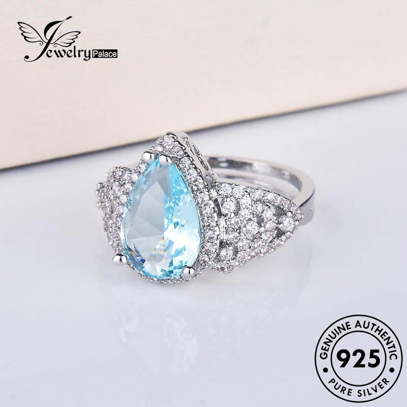 JEWELRYPALACE Wanita Perhiasan Aquamarine Murni Creative Aksesori Kawin Nikah Shape Sterling Silver Drop Original 925 Silver Asli Cincin korea Perak R1244