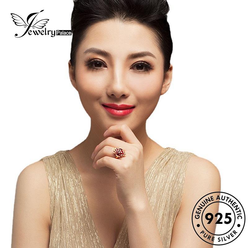 JEWELRYPALACE Wanita Perak Perhiasan Creative Silver Murni Nikah Silver Gold Asli Original Kawin Geometry 925 Ruby Cincin Sterling korea Aksesori R1557