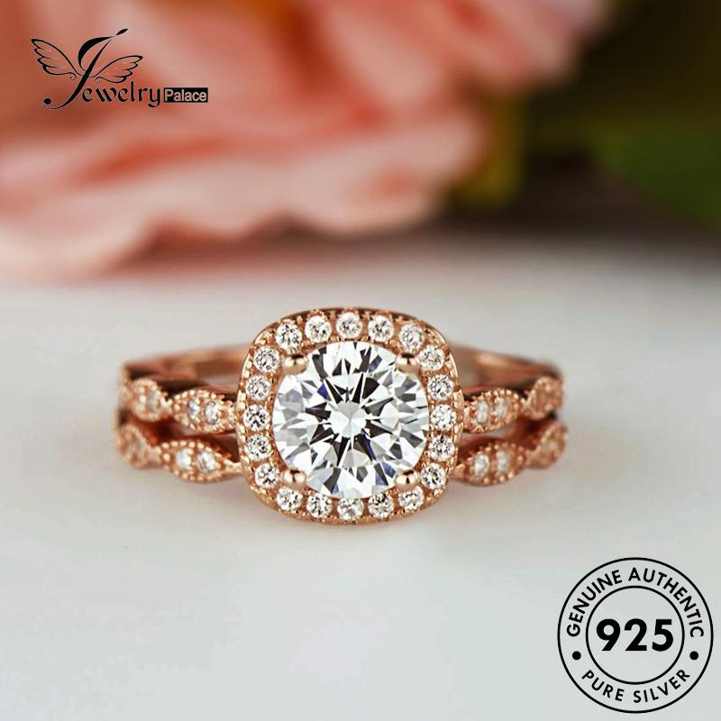 JEWELRYPALACE Simple Silver korea 925 Murni Circle Silver Aksesori Diamond Cincin Nikah Kawin Couple Gold Sterling Perhiasan Original Pasangan Asli Perak Moissanite R1586