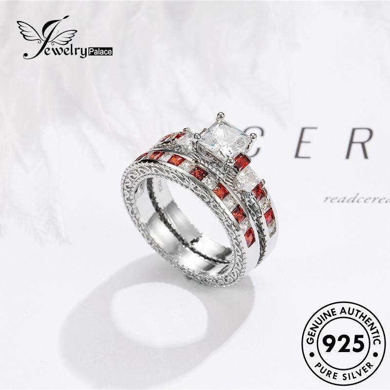 JEWELRYPALACE 925 Silver Cincin Perhiasan Ruby Perak Silver Asli Aksesori Murni Sterling Retro Kawin Square Nikah Original Pasangan korea Couple R1601