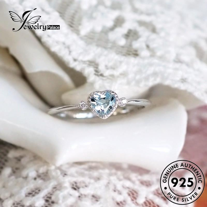 JEWELRYPALACE Love Original Wanita Aksesori Silver Murni 925 Aquamarine Perak korea Perhiasan Kawin Nikah Asli Sterling Silver Cincin Classic R1655