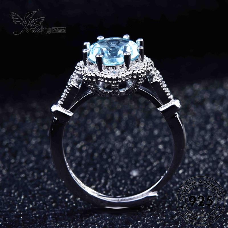 JEWELRYPALACE Asli Perhiasan Perak Drop Aquamarine Silver korea Water Silver Nikah Aksesori Personalized Wanita Cincin Kawin 925 Murni Sterling Original R1847