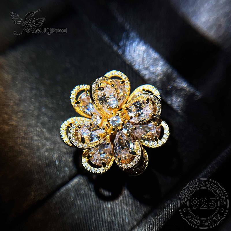 JEWELRYPALACE Sterling Silver Murni Kawin Perhiasan Original Nikah Diamond Perak Wanita Creative Aksesori 925 Silver Cincin Gold korea Moissanite Asli Camellia R1848