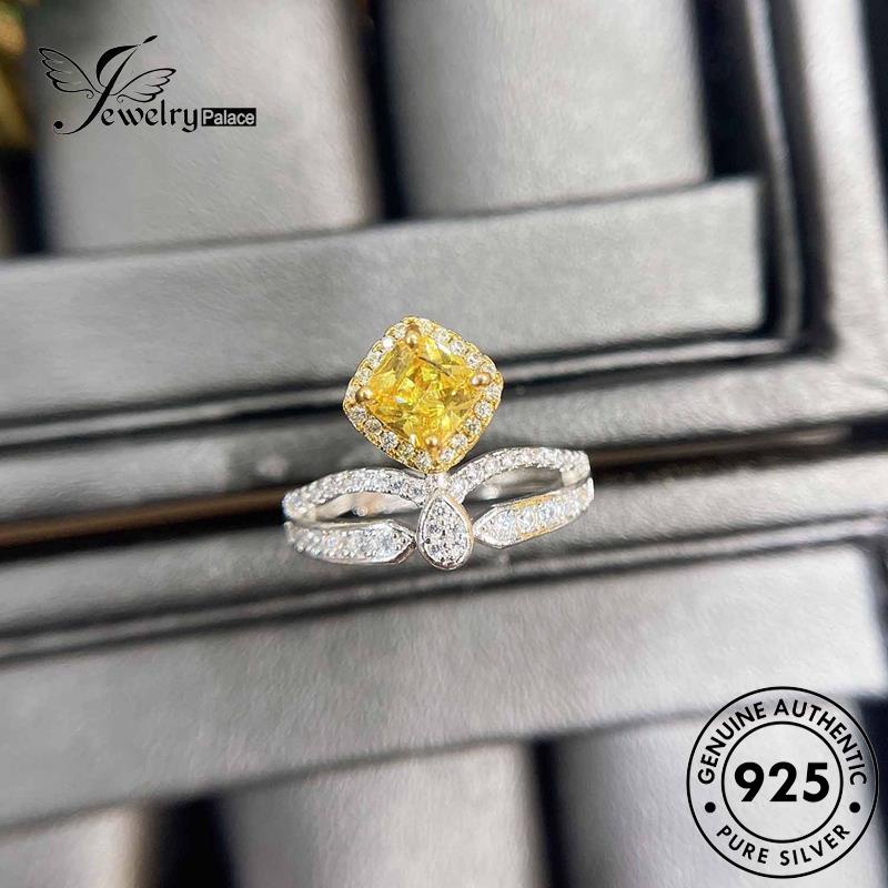 JEWELRYPALACE Nikah Perak Silver Asli Sterling 925 Kawin Aksesori Original Personality Murni Love korea Silver Perhiasan Citrine Cincin Wanita R1853