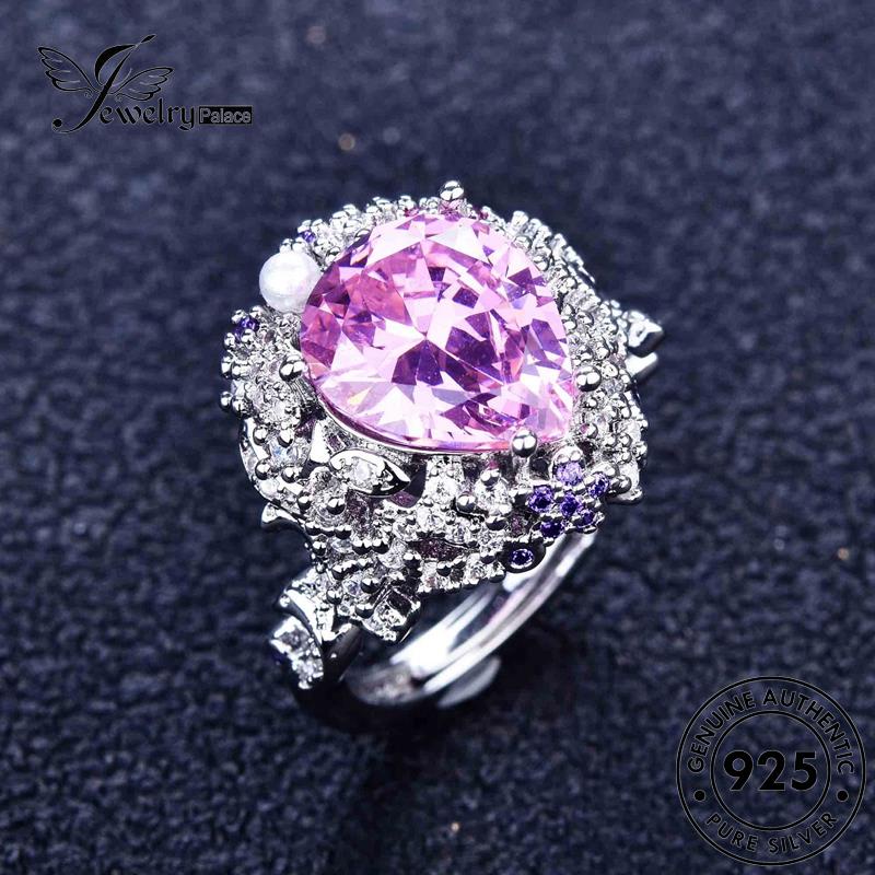 JEWELRYPALACE Cincin Pink Perhiasan Asli Diamond Aksesori Wanita korea Drop Silver Perak Silver Shape 925 Original Murni Nikah Personality Crystal Kawin Sterling R1878