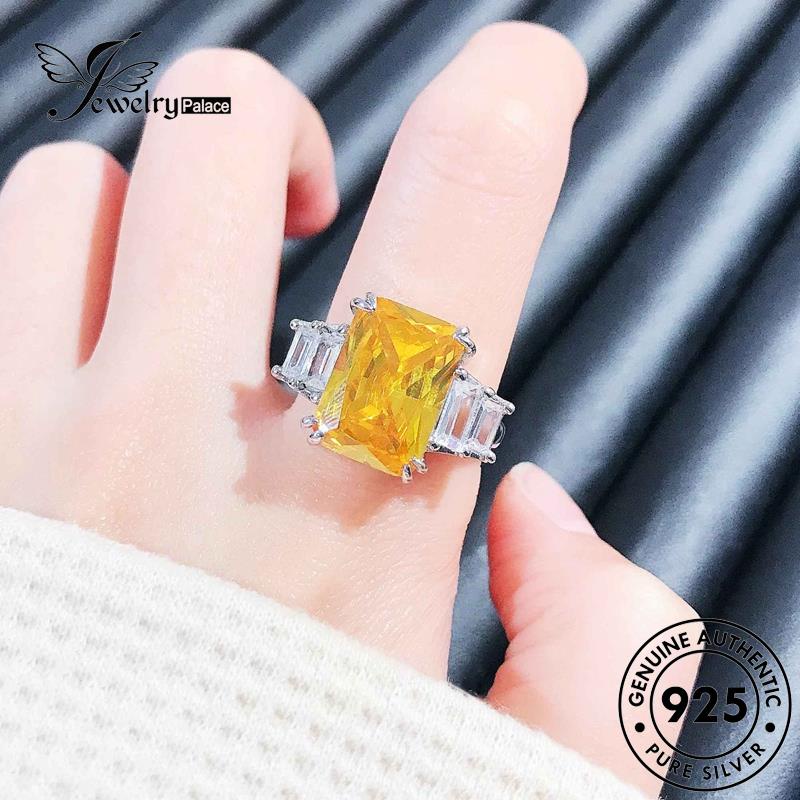 JEWELRYPALACE Citrine Nikah 925 Murni Square Aksesori Asli Silver Silver Cincin Perhiasan korea Personality Wanita Sterling Original Kawin Perak R1934