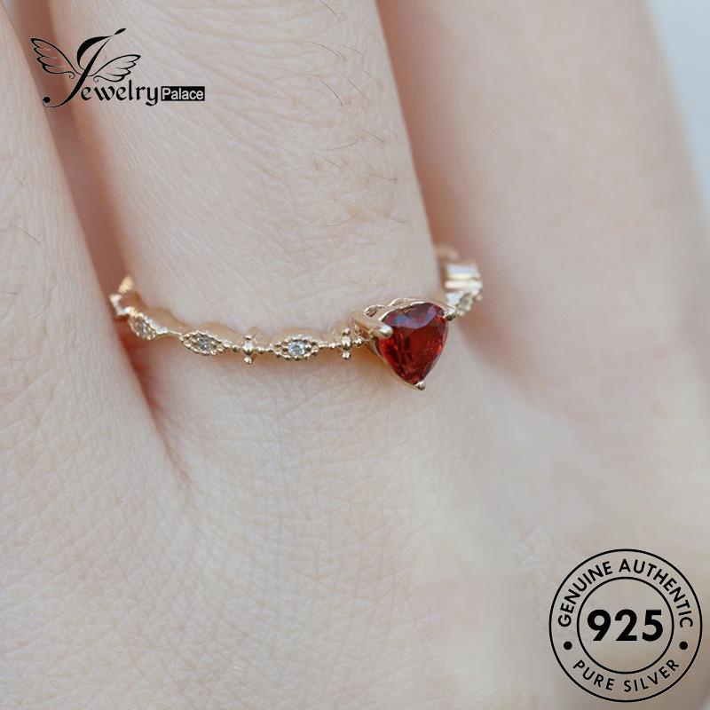 JEWELRYPALACE Asli korea Nikah Silver Gold Love Cincin Perhiasan Ruby Kawin Aksesori Murni Sterling Original Perak Simple 925 Silver Wanita R1990