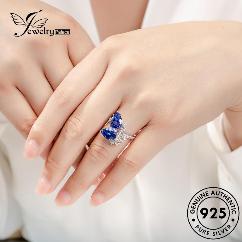 JEWELRYPALACE Aksesori Nikah Sterling Retro Sapphire Drop Wanita 925 Shape Original korea Perhiasan Silver Asli Perak Kawin Murni Silver Cincin R2116