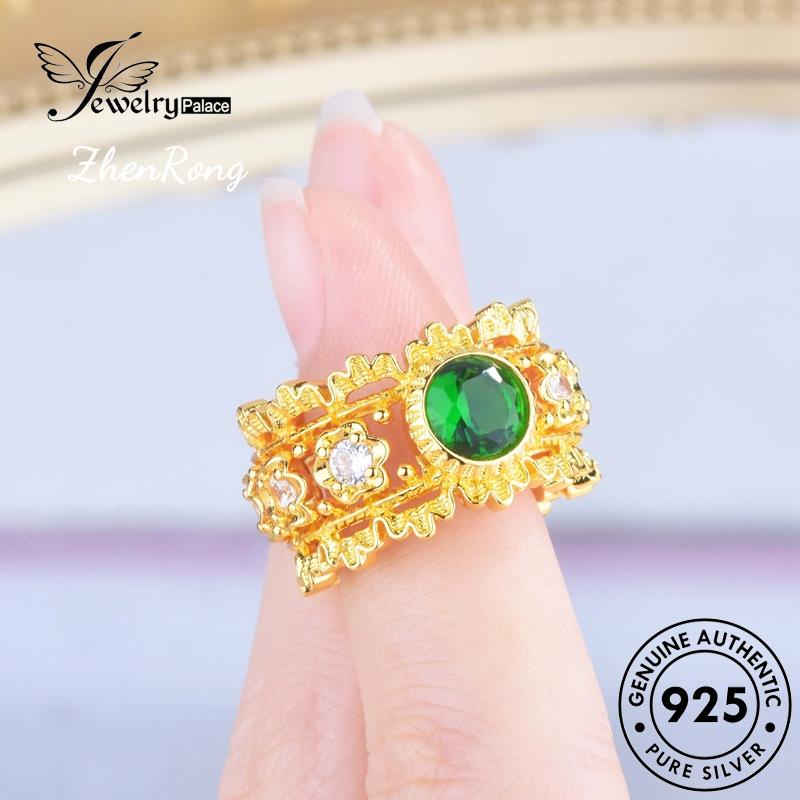 JEWELRYPALACE Cincin Original Perhiasan Silver Sterling Emerald 925 korea Silver Gold Murni Vintage Kawin Aksesori Nikah Lace Wanita Asli Perak R2095