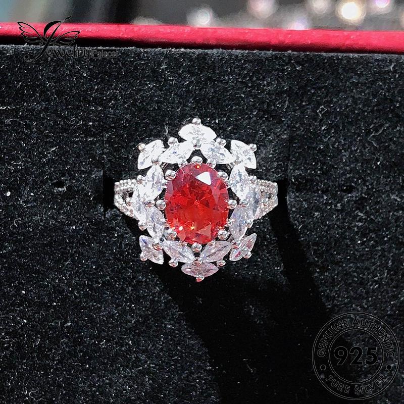 JEWELRYPALACE Flower Perak Murni korea Original Wanita Aksesori Asli Perhiasan Ruby Silver 925 Cincin Silver Kawin Nikah Vintage Sterling R2163