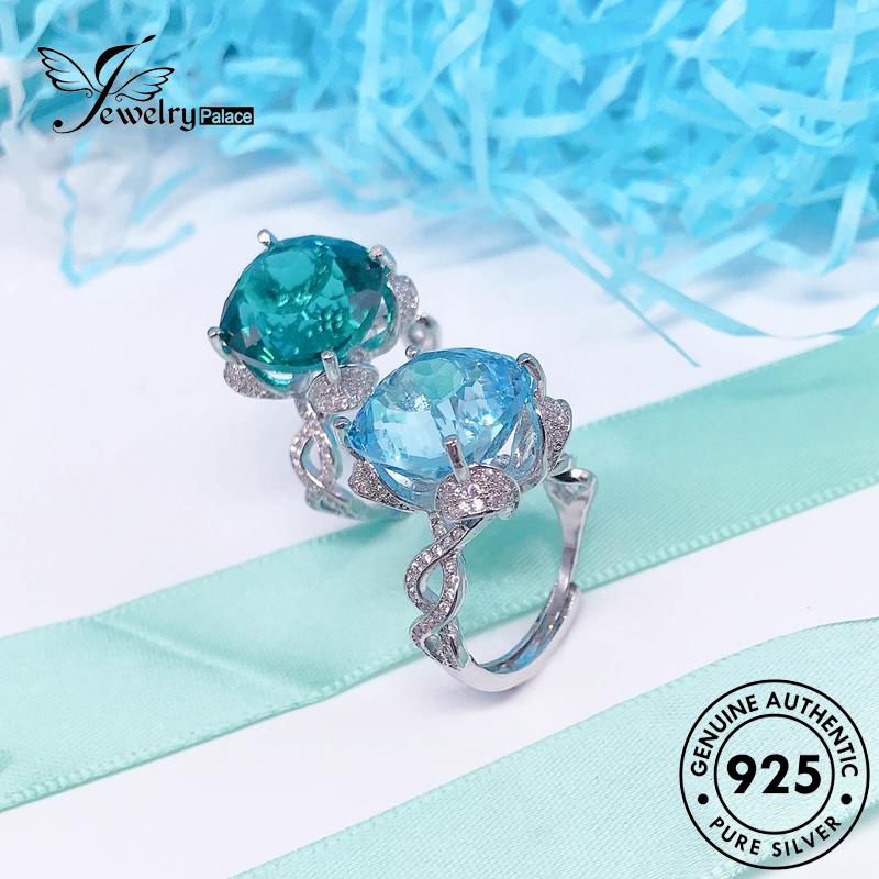 JEWELRYPALACE Personality Round Perak Aquamarine korea Wanita 925 Cincin Nikah Murni Sterling Original Silver Kawin Perhiasan Silver Asli Aksesori R2145