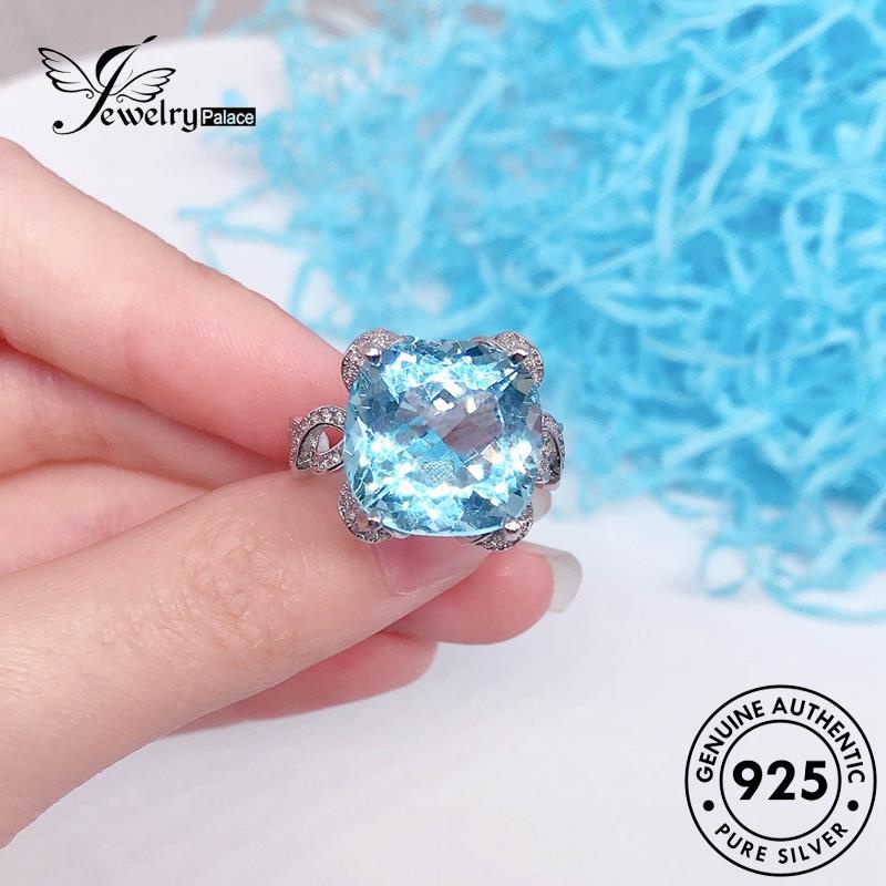 JEWELRYPALACE Personality Round Perak Aquamarine korea Wanita 925 Cincin Nikah Murni Sterling Original Silver Kawin Perhiasan Silver Asli Aksesori R2145