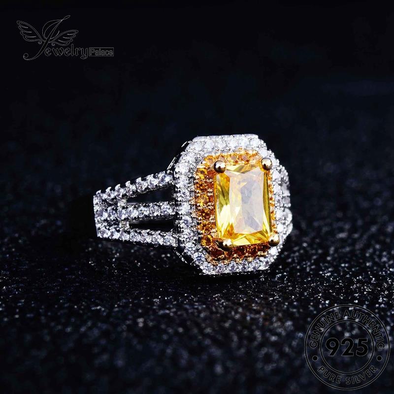 JEWELRYPALACE Kawin Murni Silver korea Silver Asli 925 Simple Citrine Perak Original Wanita Sterling Square Cincin Aksesori Perhiasan Nikah R2218