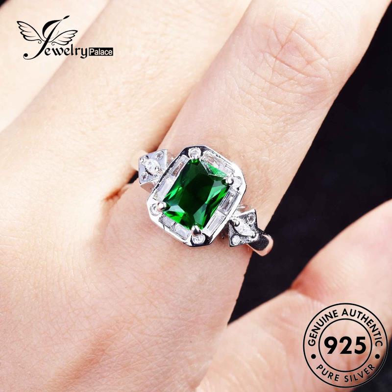 JEWELRYPALACE korea Wanita Murni Silver Sterling Square Asli Cincin Perak Original Perhiasan 925 Silver Aksesori Retro Emerald Nikah Kawin R2231