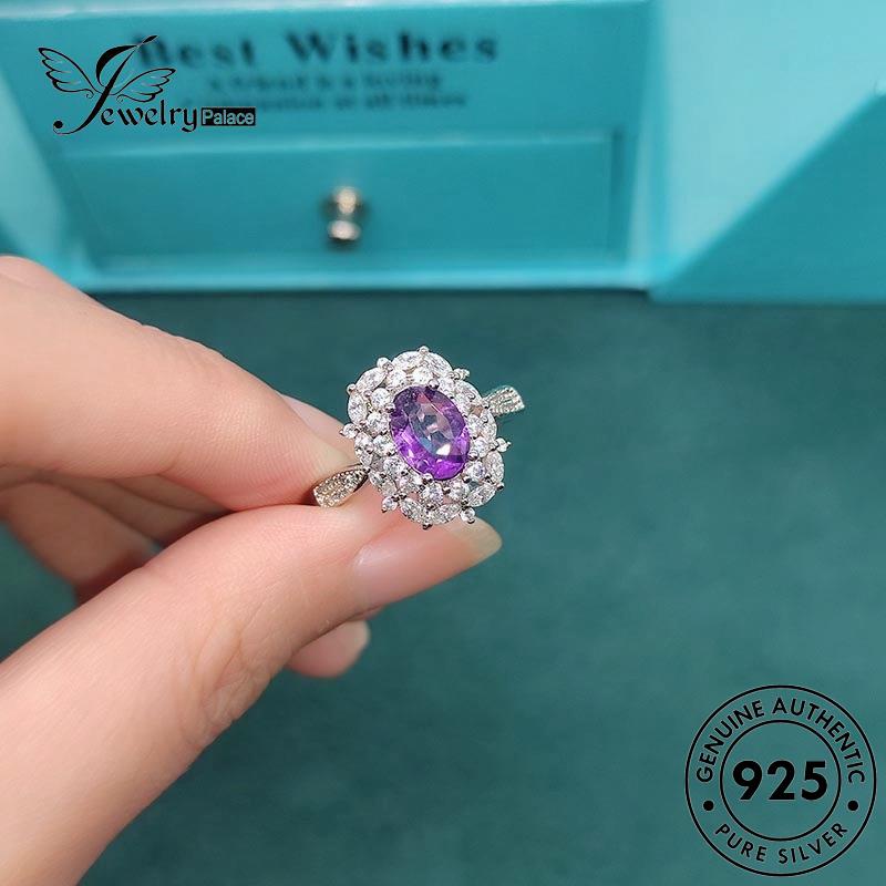 JEWELRYPALACE Perak 925 Cincin Aksesori Luxury Original Wanita korea Nikah Perhiasan Silver Amethyst Sterling Oval Murni Silver Asli Kawin R2265