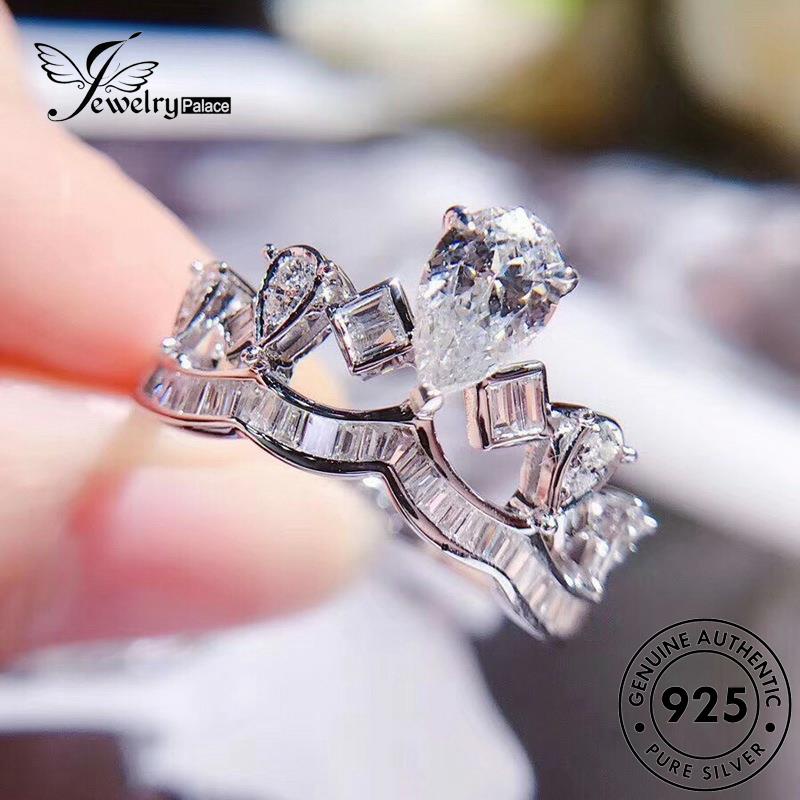 JEWELRYPALACE Perhiasan Wanita Nikah Silver Moissanite Luxury Aksesori Perak Cincin 925 korea Original Silver Murni Diamond Kawin Crown Asli Sterling R2245