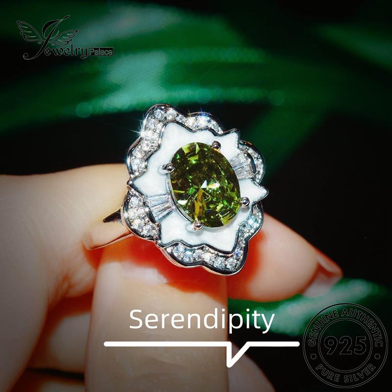 JEWELRYPALACE Sterling Silver Asli 925 Temperament Cincin Wanita Original Silver korea Nikah Perhiasan Kawin Oval Aksesori Perak Murni Emerald R2360